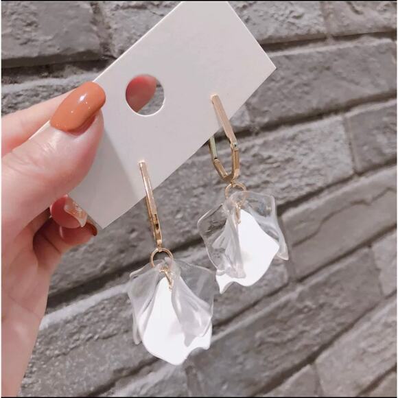 Rashida Clear Petal Statement Drop Earrings - Picture 6 of 8